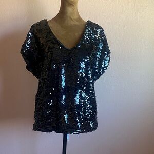 LAVISH Black Sequin V-Neck Blouse